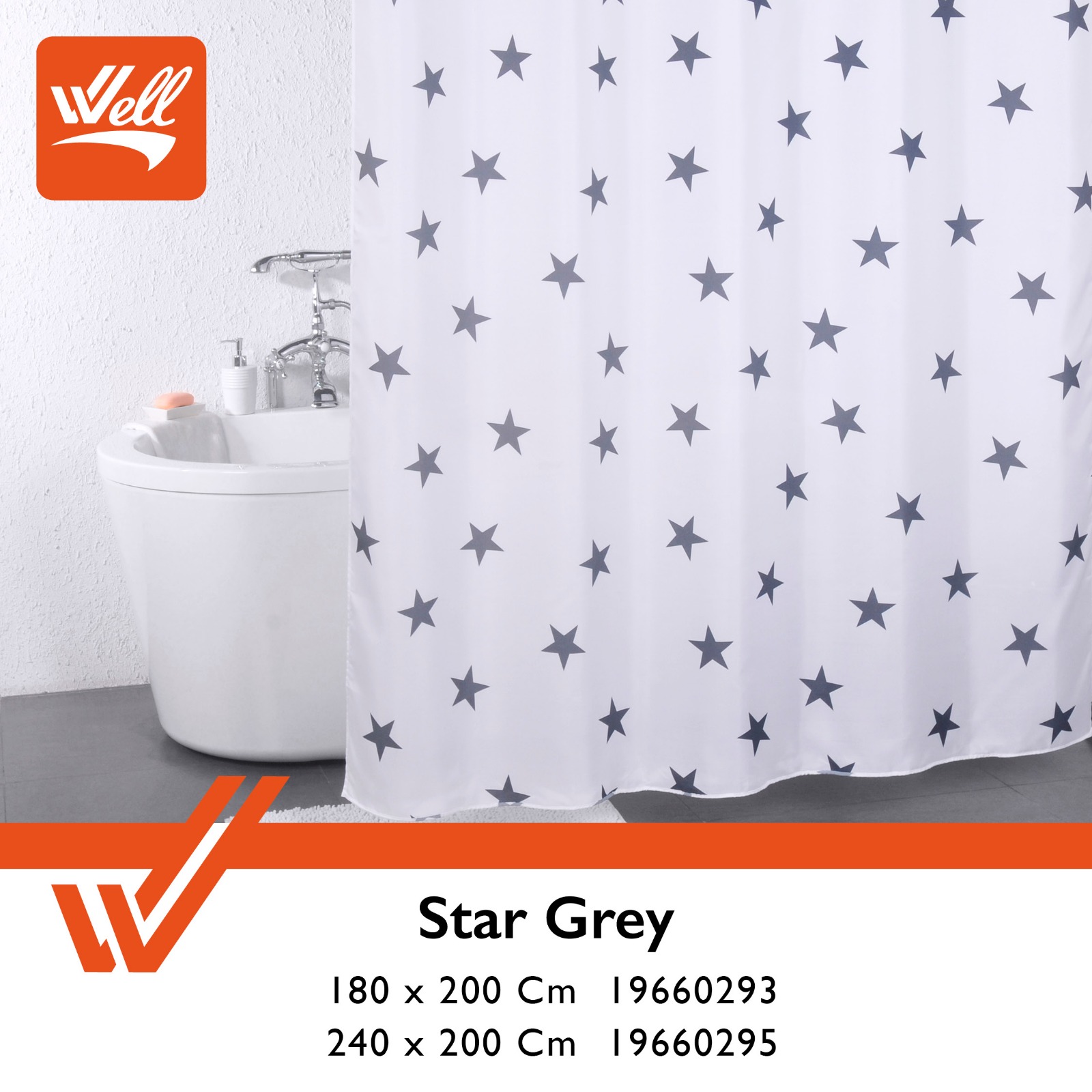 ستارة حمام  240*200 سم  STAR GREY