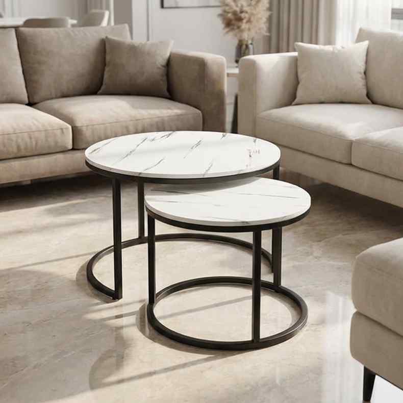 طقم طاولة وسط قطعتين وجه خشب ابيض