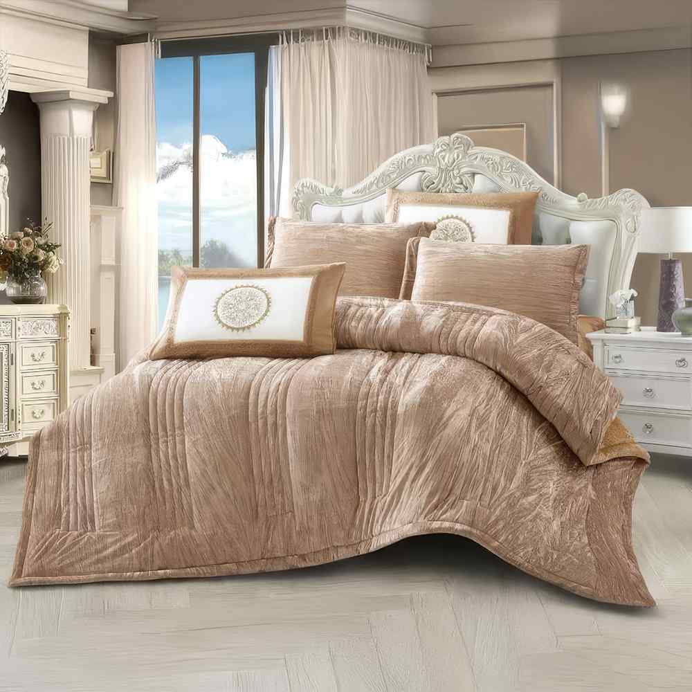 طقم مفرش شتوي كمفيرا 6 قطع طحيني