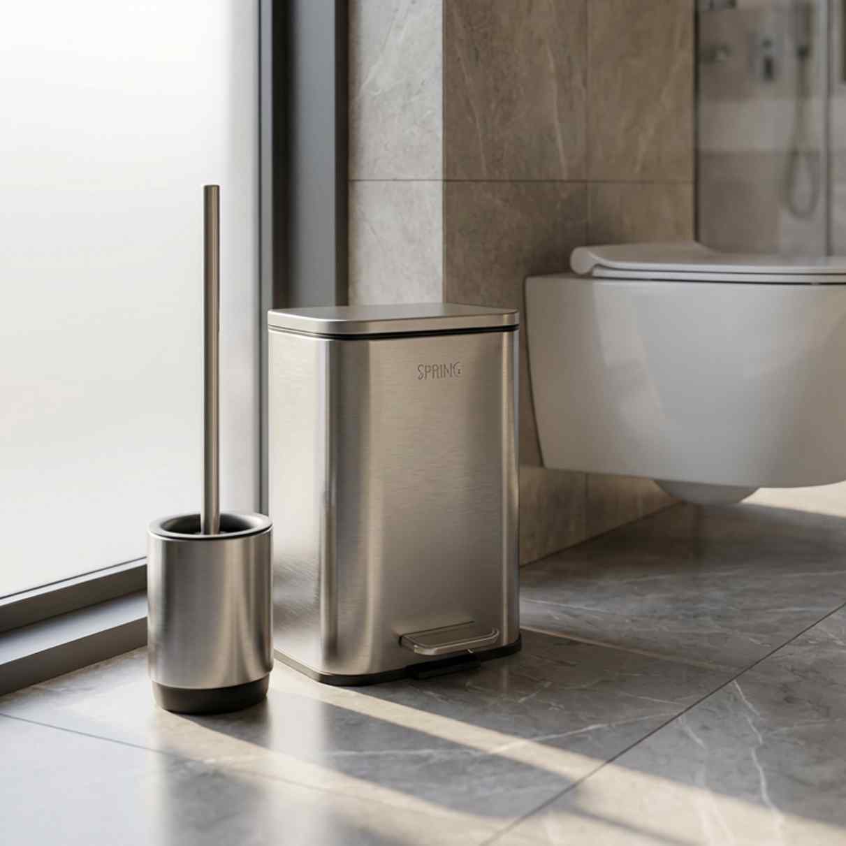 سطل قمامة 5 لتر + فرشاة ستيل سبرينج