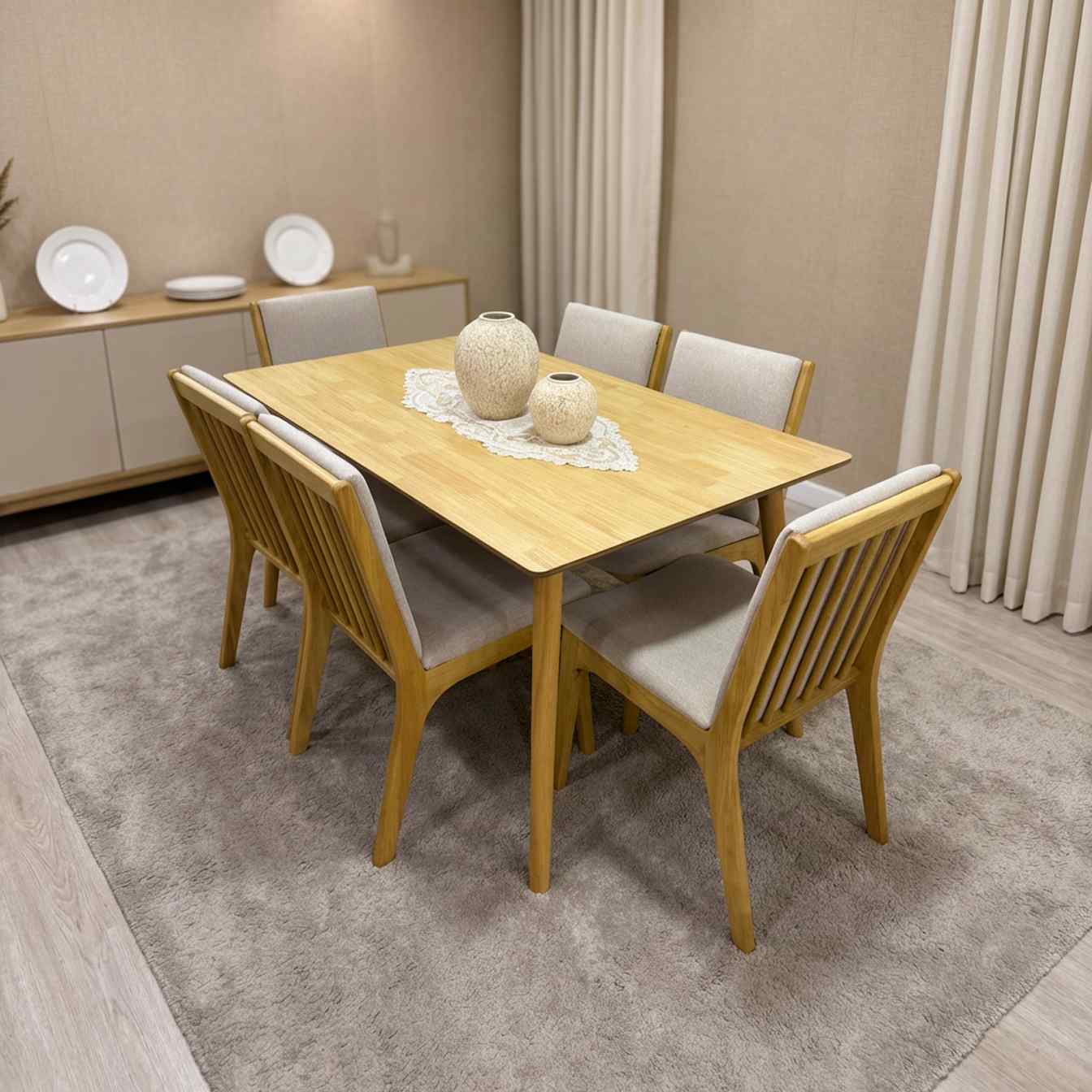 طاولة سداسي خشب ماليزي لون خشبي