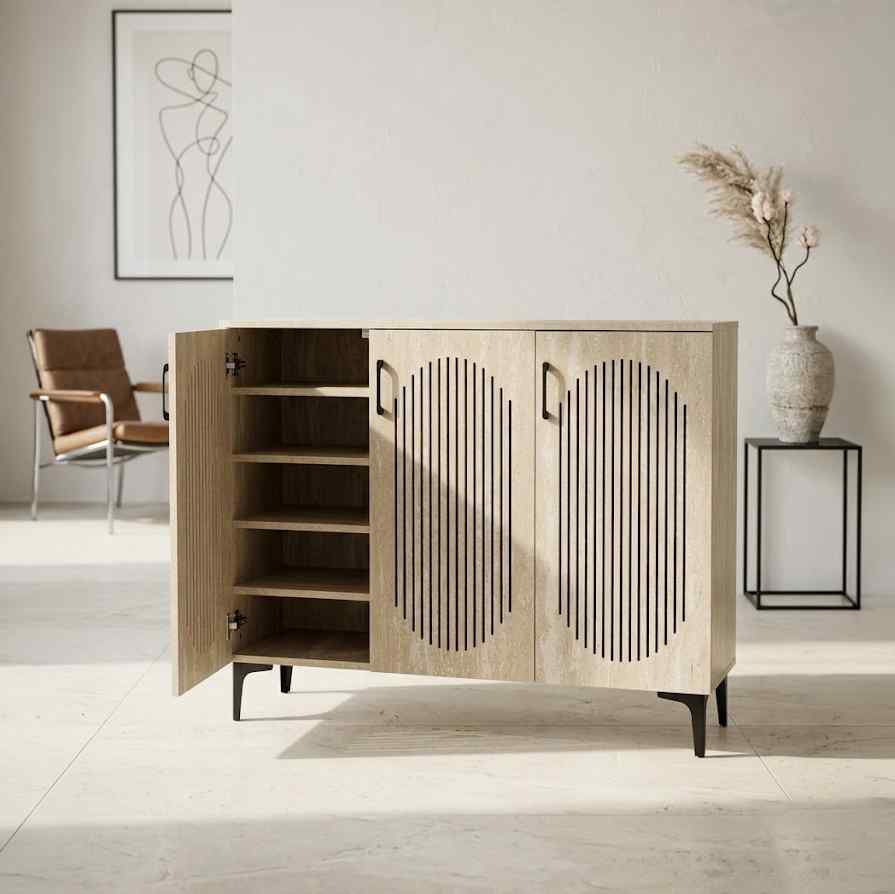 خزانة احذية خشب 3 دفات كريم