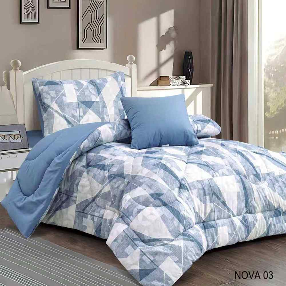 طقم لحاف مفرد 4 قطع نوفا معرق 03 - ازرق